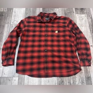 Carhartt Rugged Flex Shirt Mens Red Black Plaid Flannel Relaxed Fit Workwear 2XL